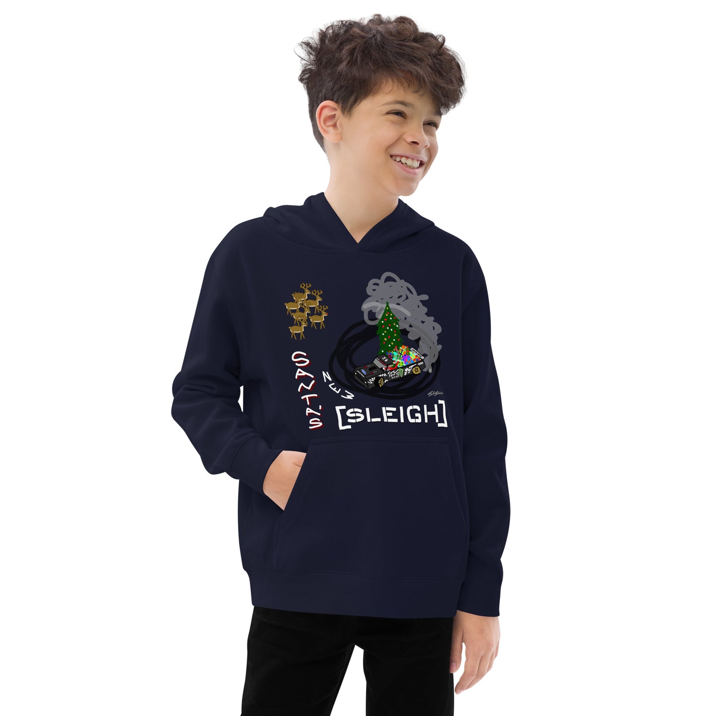 Santa's New Sleigh - Unisex Kids fleece hoodie