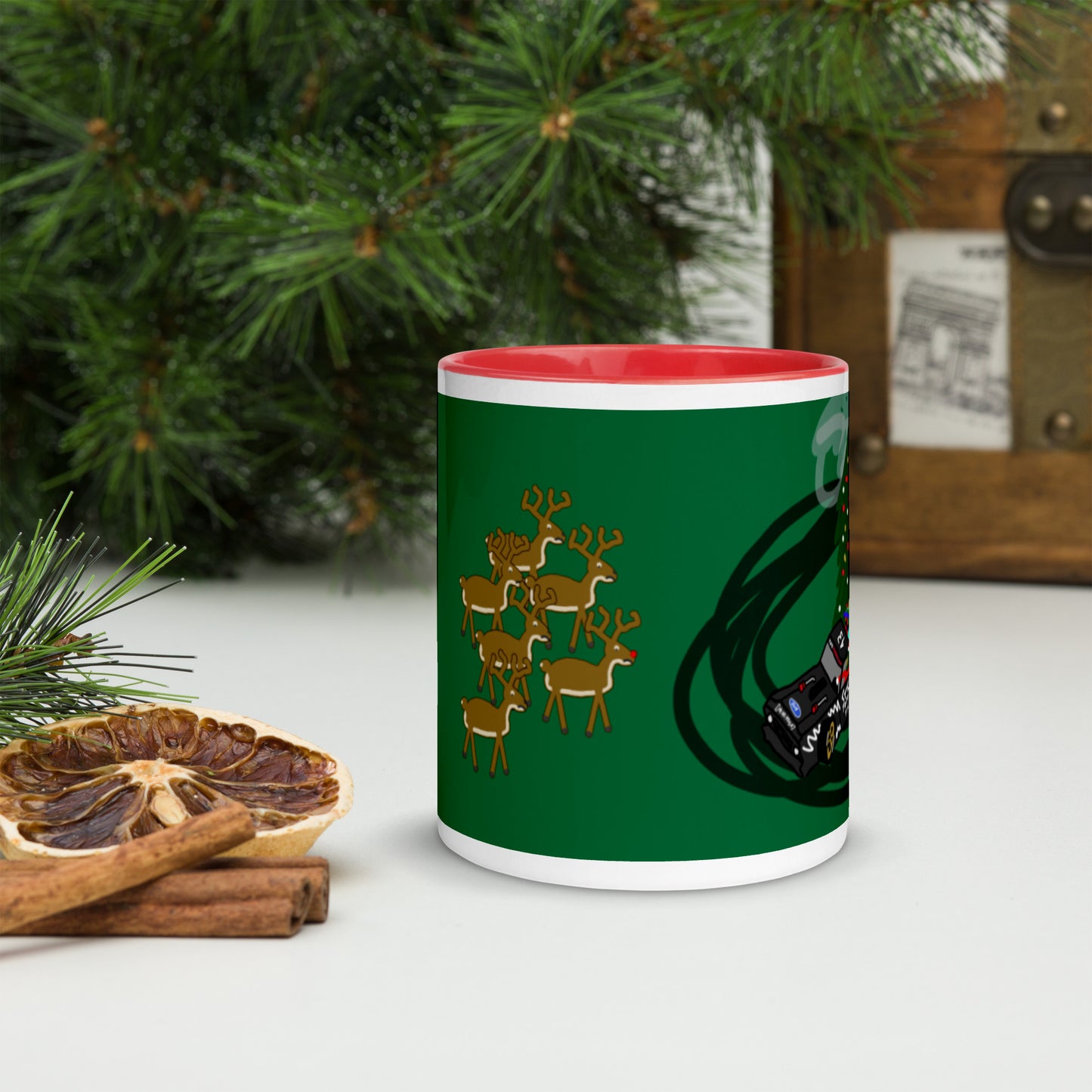 Santa's New Sleigh - Green Mug with Red Inside/Handle
