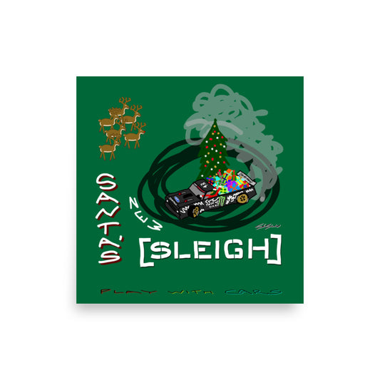 Santa's New Sleigh - Green Poster